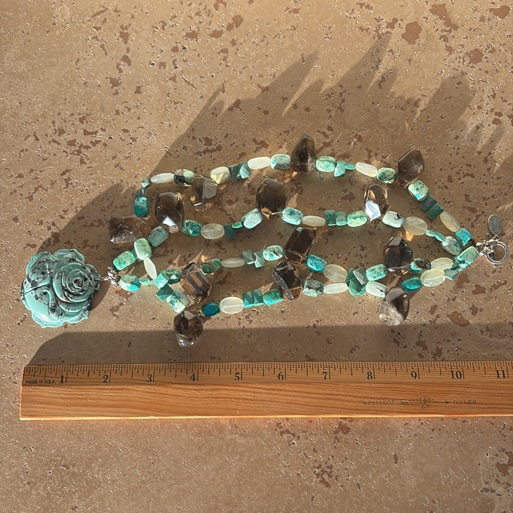 🔥HP🔥Bejewel Carroll Dorsey Walker Artisan Turquoise Necklace w/lg carved stone - Picture 9 of 12